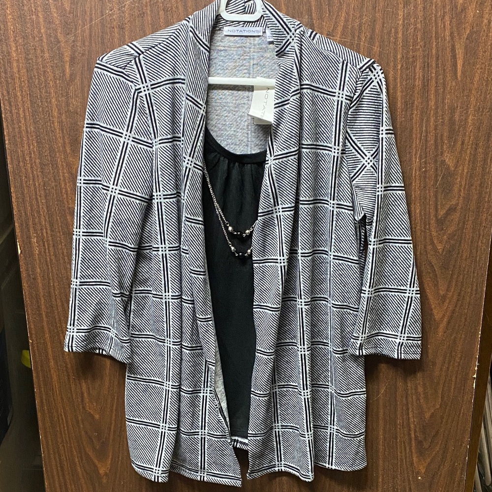 Notations Black and White Plaid Blouse